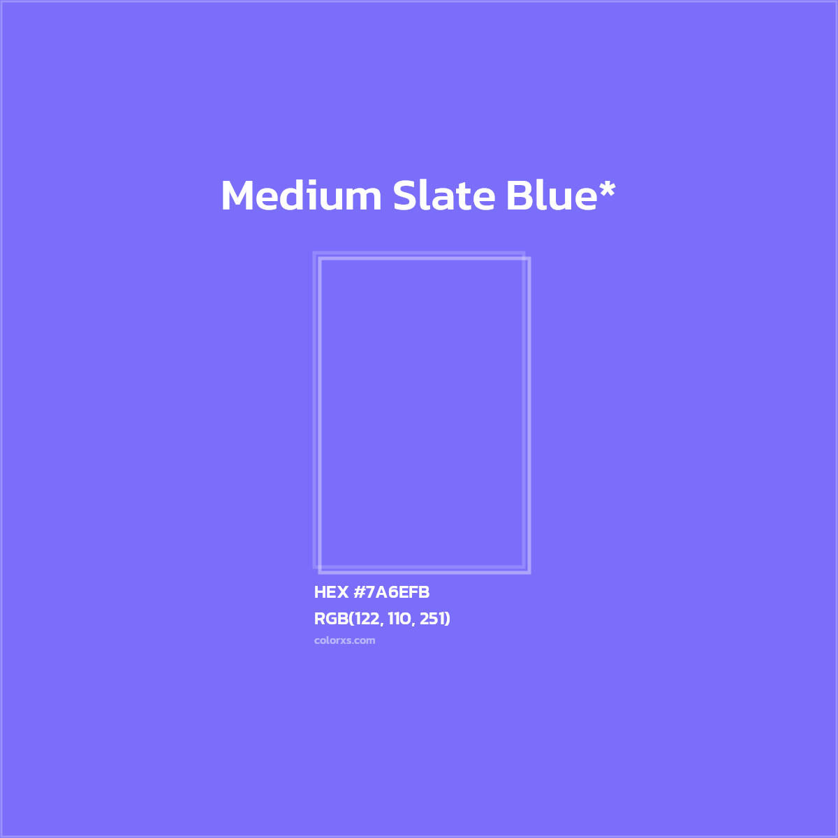 #7A6EFB hex color. RGB, RYB, CMYK, HSL, HSV codes and color conversions. Matching color names, palettes, paints.