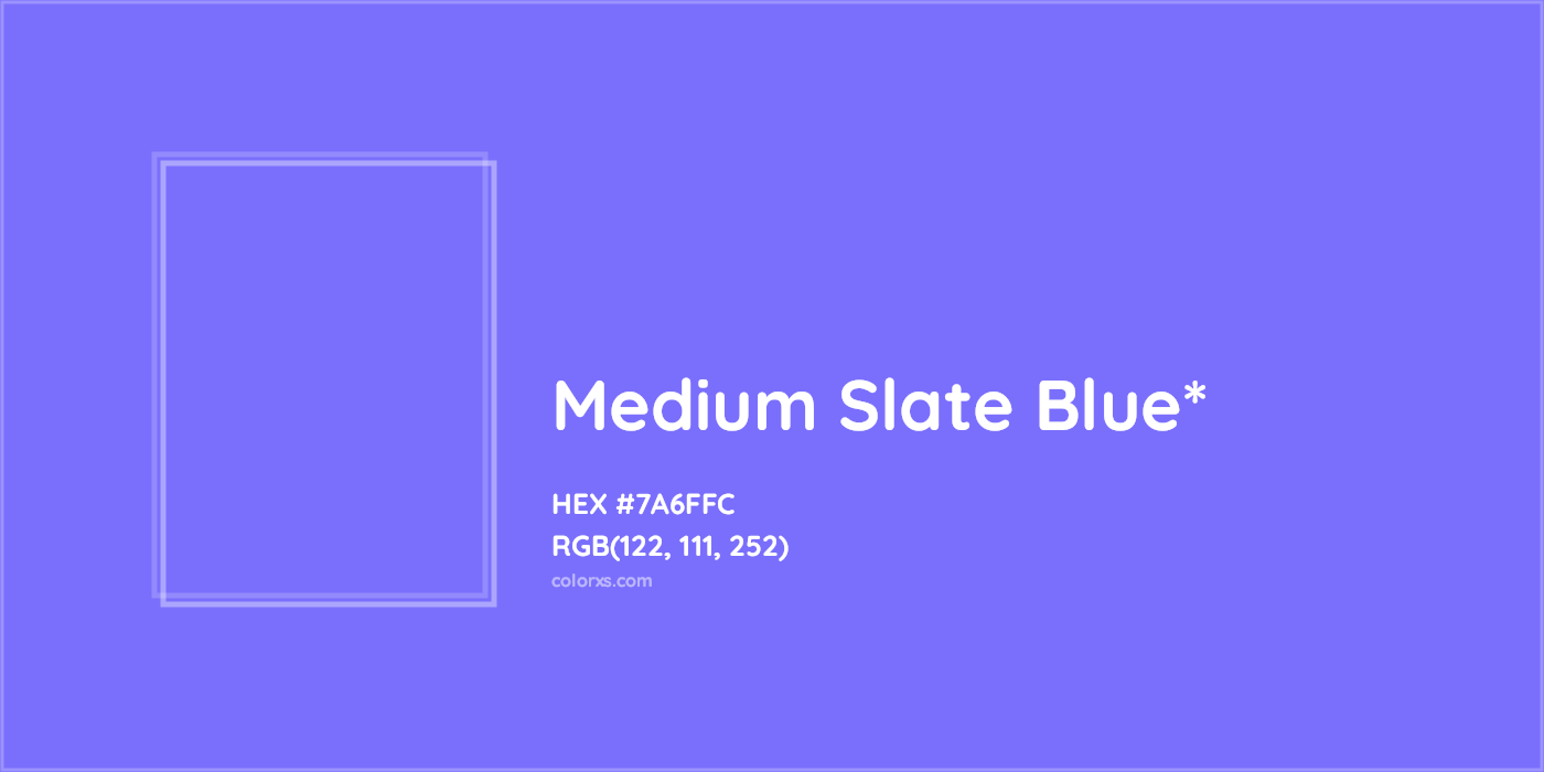 #7A6FFC hex color. RGB, RYB, CMYK, HSL, HSV codes and color conversions. Matching color names, palettes, paints.