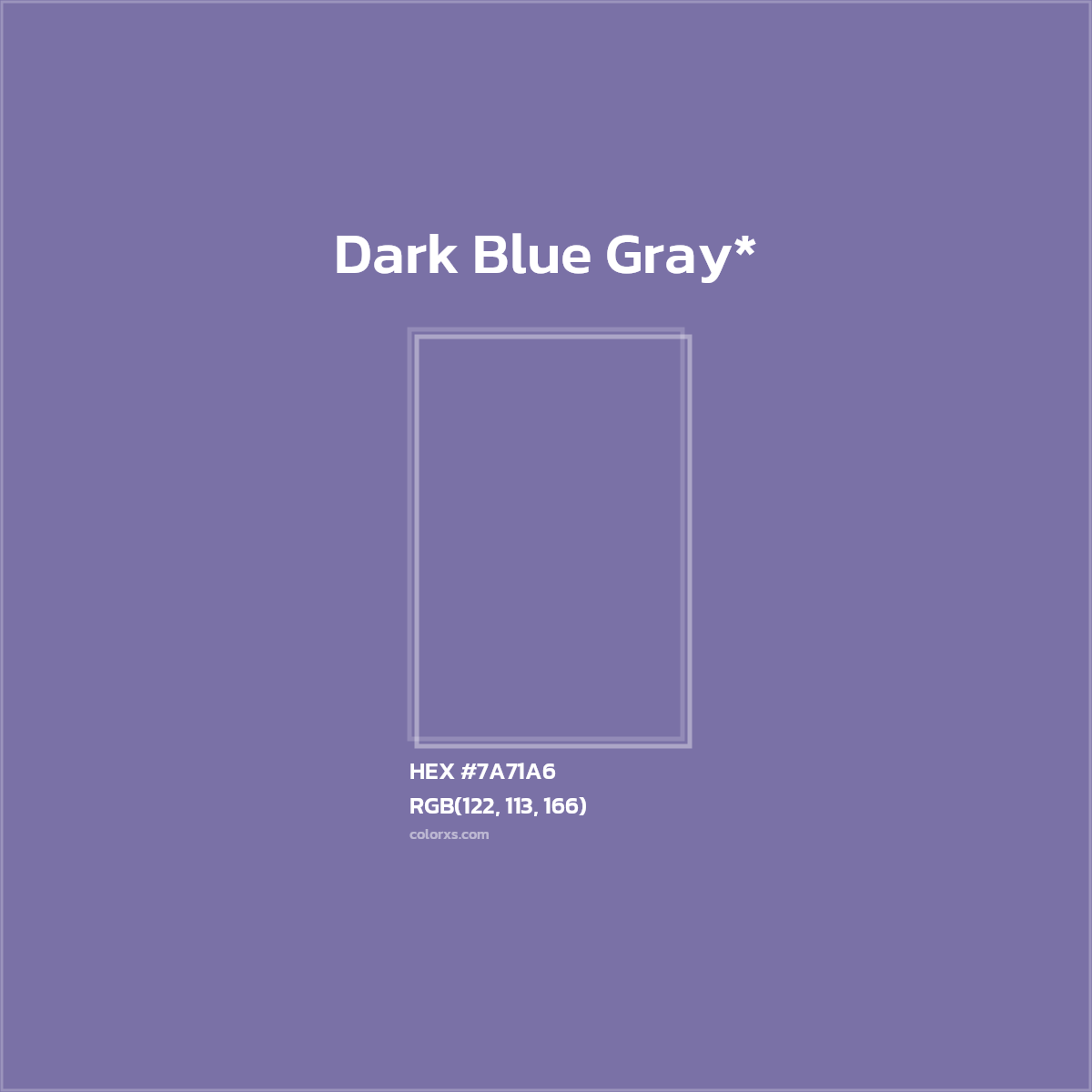 #7A71A6 hex color. RGB, RYB, CMYK, HSL, HSV codes and color conversions. Matching color names, palettes, paints.