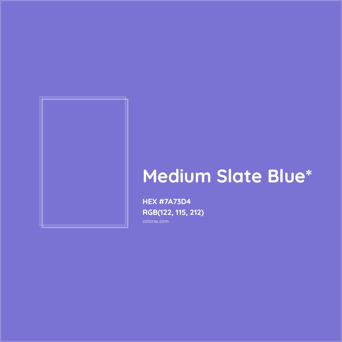 #7A73D4 hex color. RGB, RYB, CMYK, HSL, HSV codes and color conversions. Matching color names, palettes, paints.