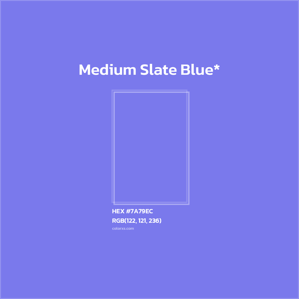 #7A79EC hex color. RGB, RYB, CMYK, HSL, HSV codes and color conversions. Matching color names, palettes, paints.