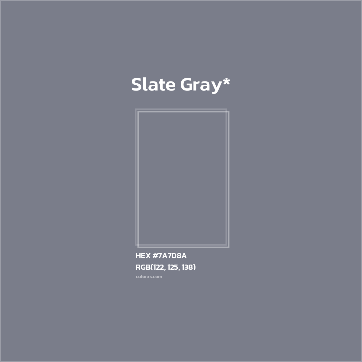 #7A7D8A hex color. RGB, RYB, CMYK, HSL, HSV codes and color conversions. Matching color names, palettes, paints.