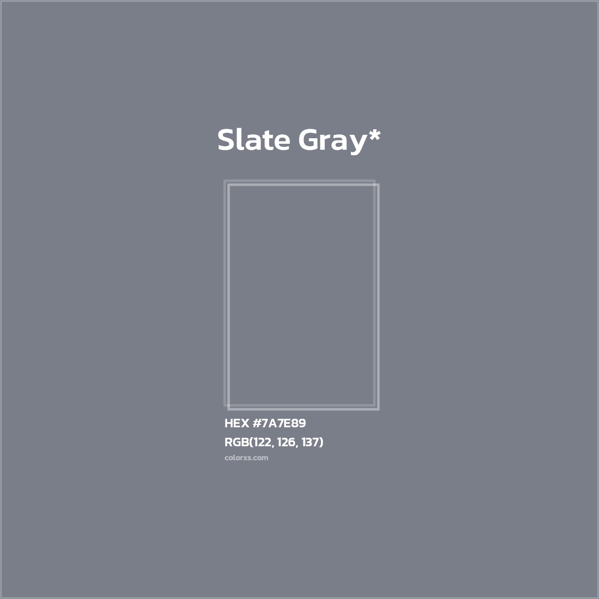 #7A7E89 hex color. RGB, RYB, CMYK, HSL, HSV codes and color conversions. Matching color names, palettes, paints.