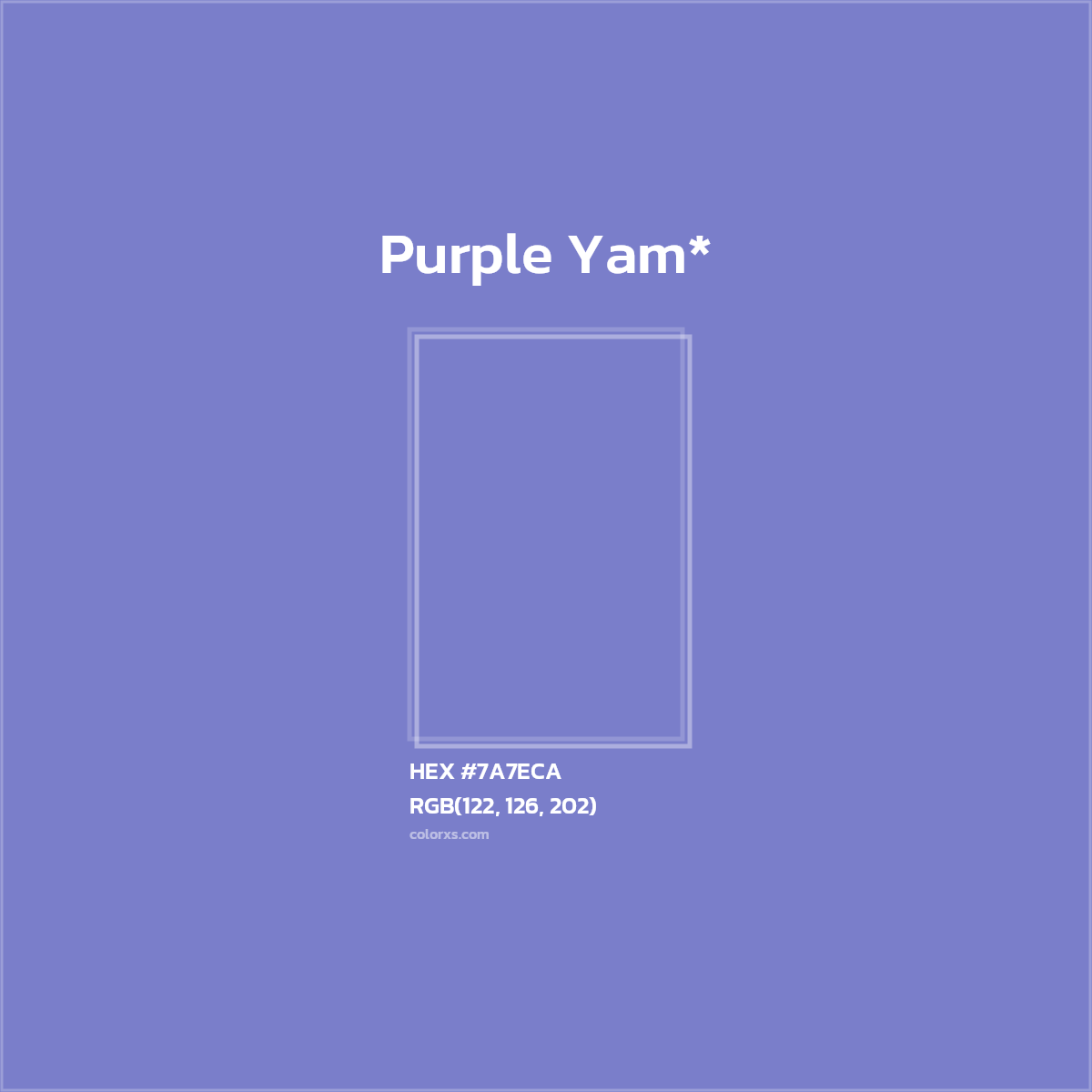 #7A7ECA hex color. RGB, RYB, CMYK, HSL, HSV codes and color conversions. Matching color names, palettes, paints.