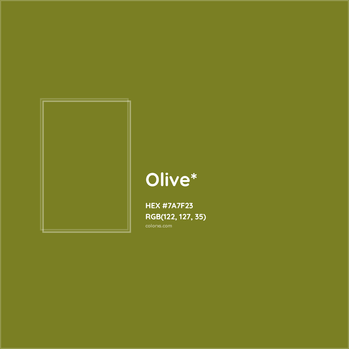 #7A7F23 hex color. RGB, RYB, CMYK, HSL, HSV codes and color conversions. Matching color names, palettes, paints.