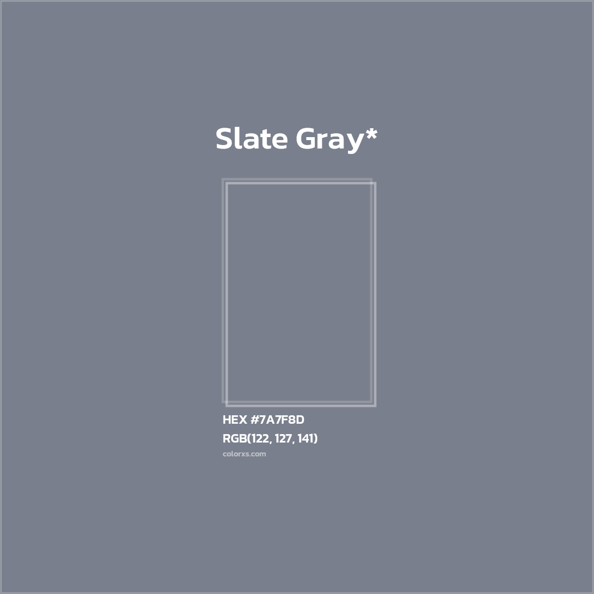 #7A7F8D hex color. RGB, RYB, CMYK, HSL, HSV codes and color conversions. Matching color names, palettes, paints.