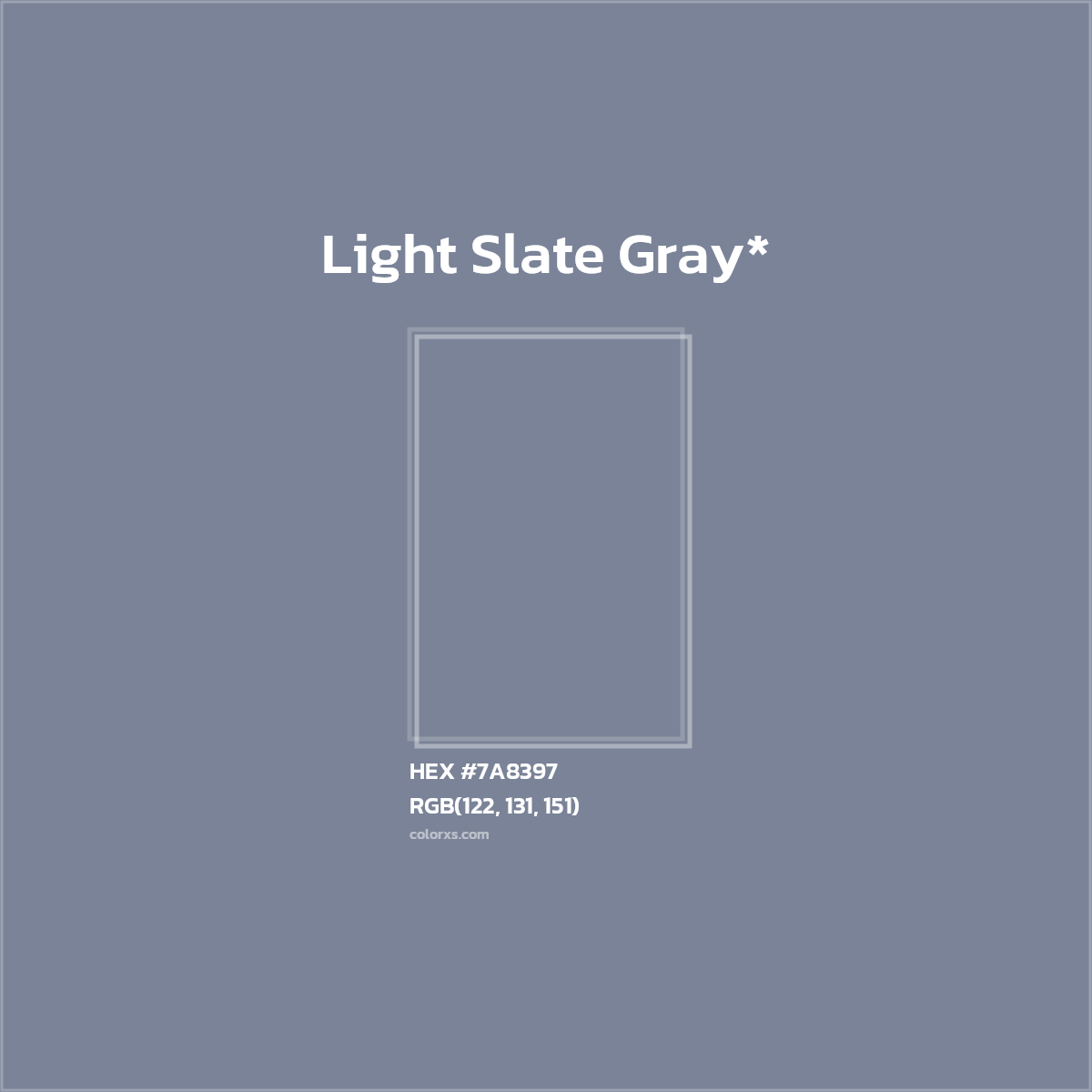#7A8397 hex color. RGB, RYB, CMYK, HSL, HSV codes and color conversions. Matching color names, palettes, paints.