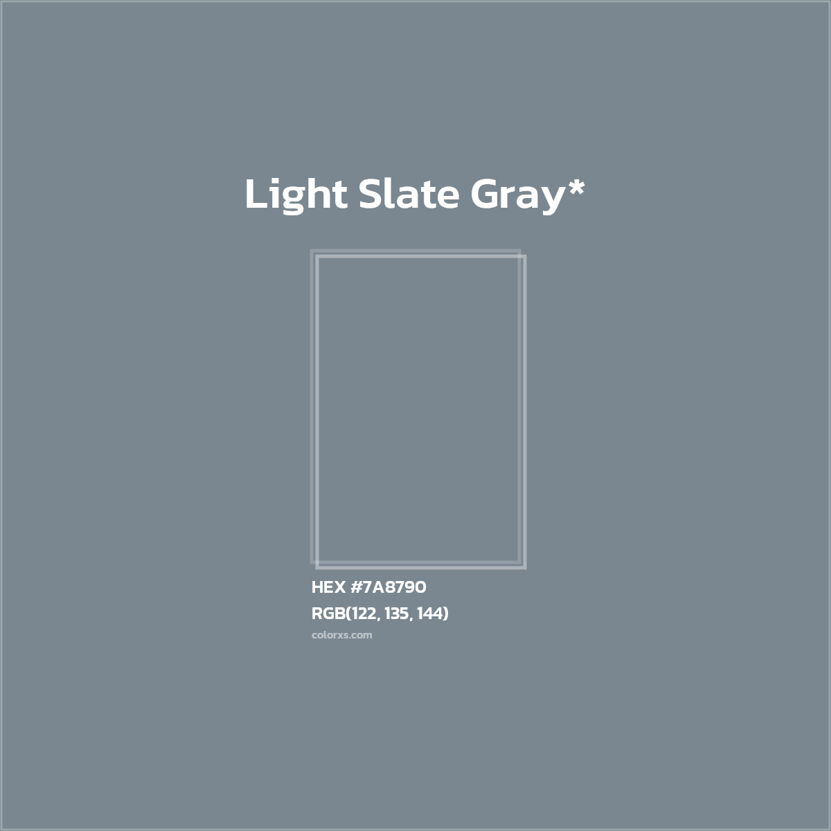 #7A8790 hex color. RGB, RYB, CMYK, HSL, HSV codes and color conversions. Matching color names, palettes, paints.