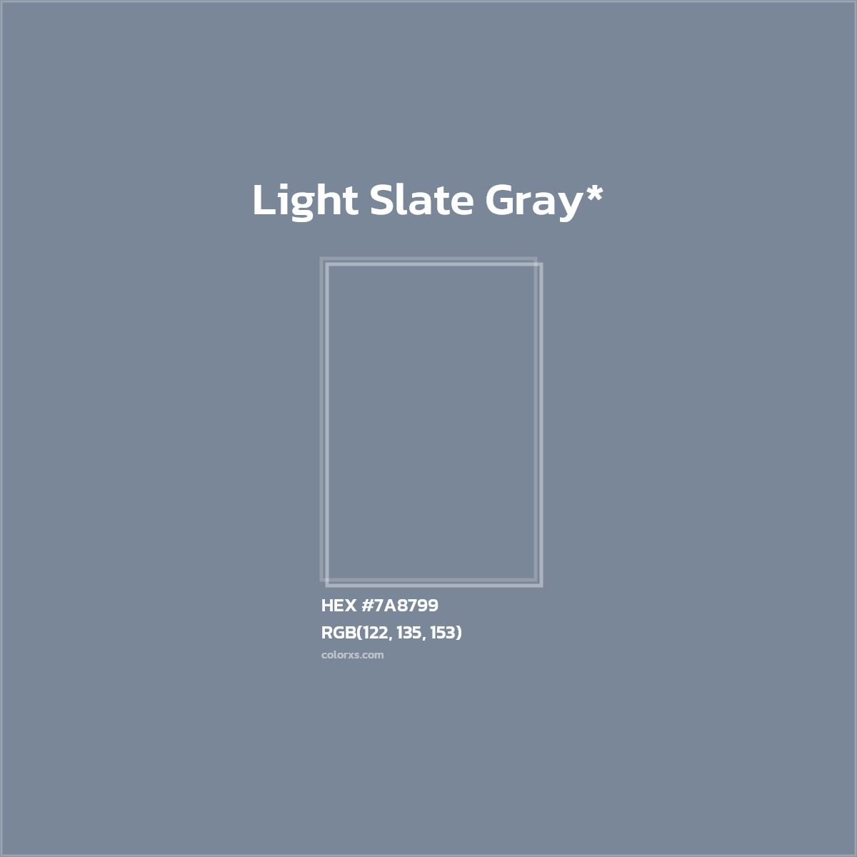 #7A8799 hex color. RGB, RYB, CMYK, HSL, HSV codes and color conversions. Matching color names, palettes, paints.