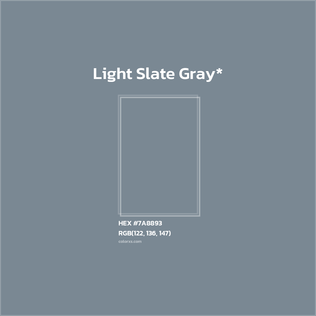 #7A8893 hex color. RGB, RYB, CMYK, HSL, HSV codes and color conversions. Matching color names, palettes, paints.