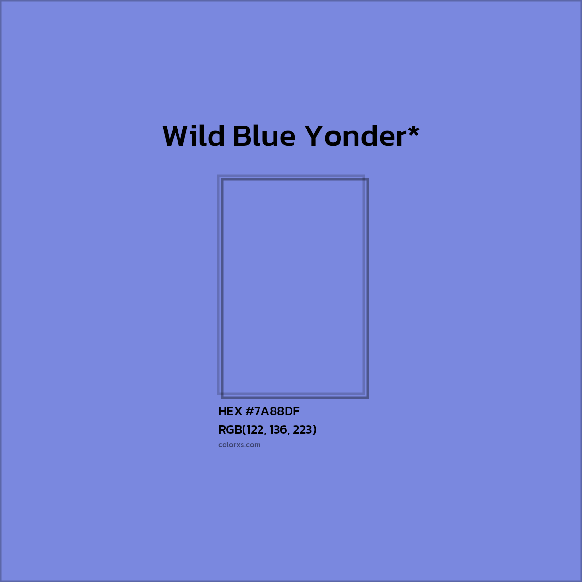 #7A88DF hex color. RGB, RYB, CMYK, HSL, HSV codes and color conversions. Matching color names, palettes, paints.