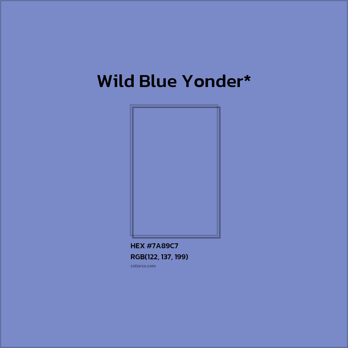 #7A89C7 hex color. RGB, RYB, CMYK, HSL, HSV codes and color conversions. Matching color names, palettes, paints.