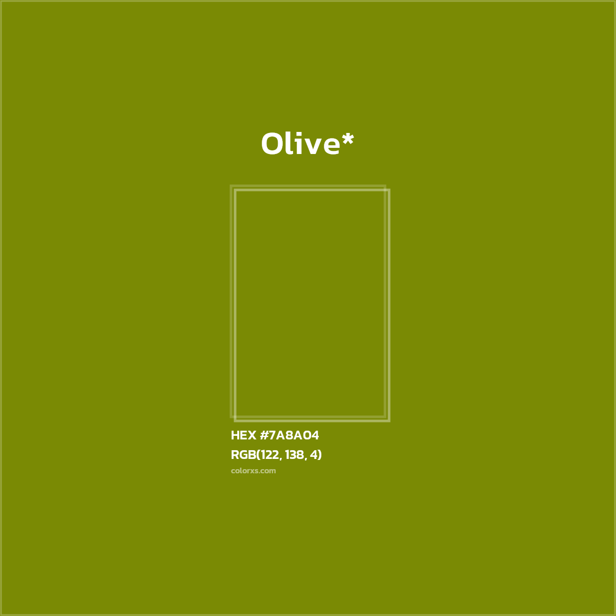 #7A8A04 hex color. RGB, RYB, CMYK, HSL, HSV codes and color conversions. Matching color names, palettes, paints.