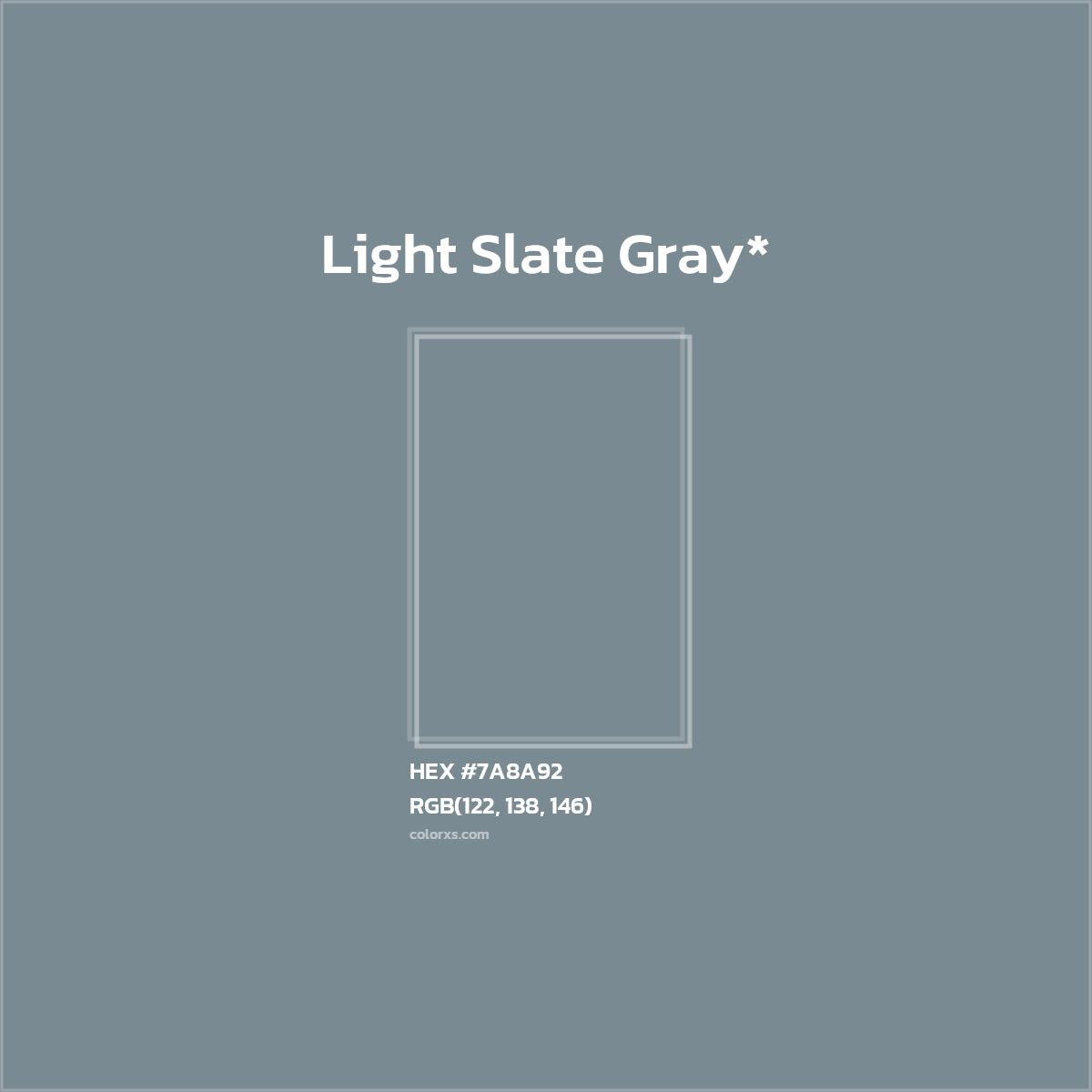 #7A8A92 hex color. RGB, RYB, CMYK, HSL, HSV codes and color conversions. Matching color names, palettes, paints.