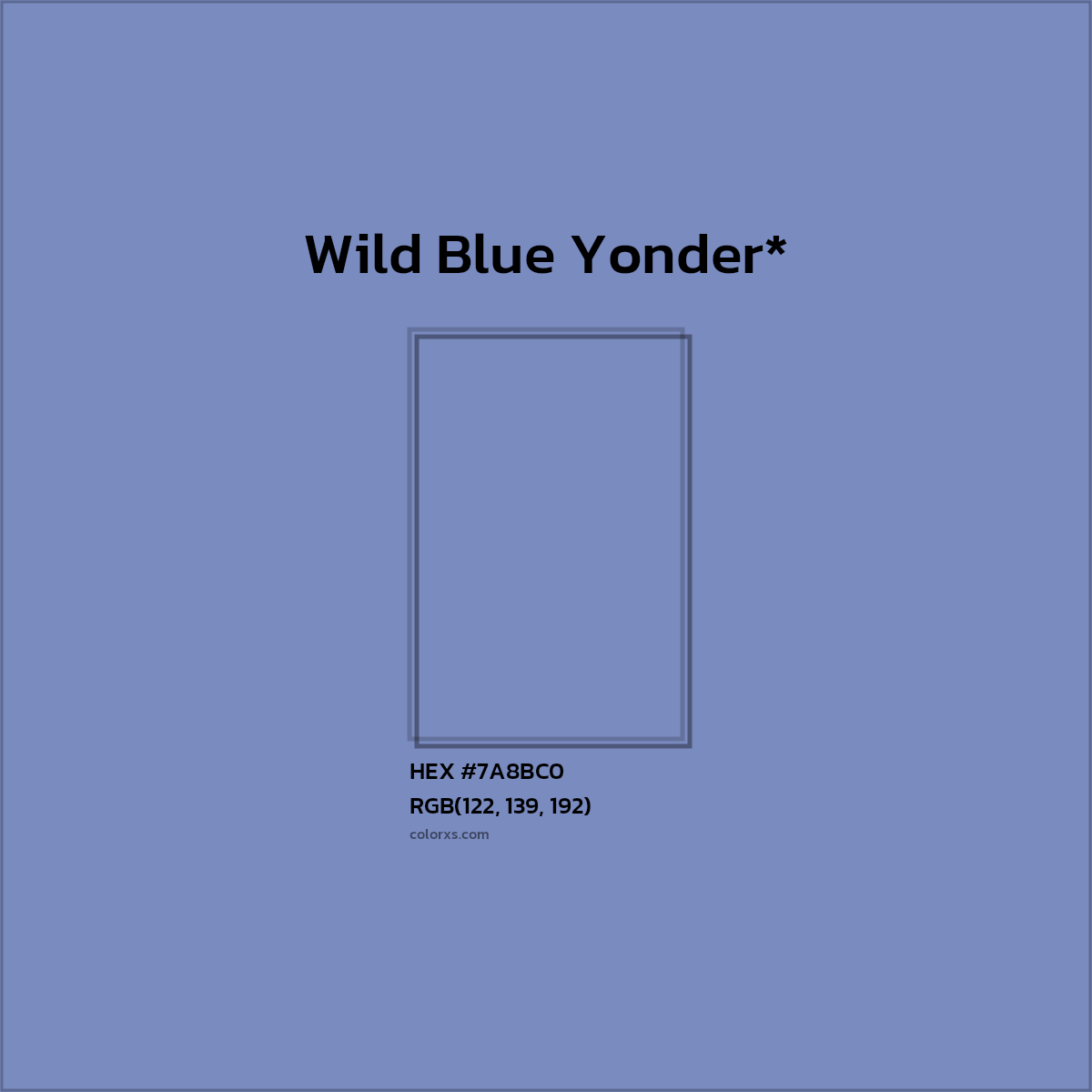 #7A8BC0 hex color. RGB, RYB, CMYK, HSL, HSV codes and color conversions. Matching color names, palettes, paints.
