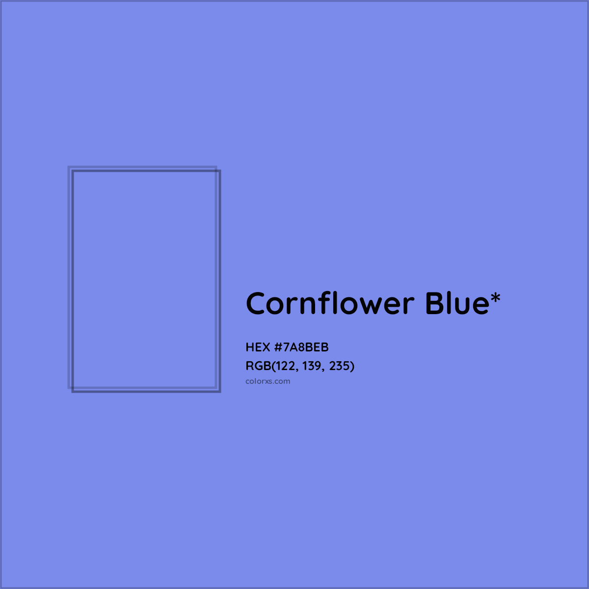 #7A8BEB hex color. RGB, RYB, CMYK, HSL, HSV codes and color conversions. Matching color names, palettes, paints.