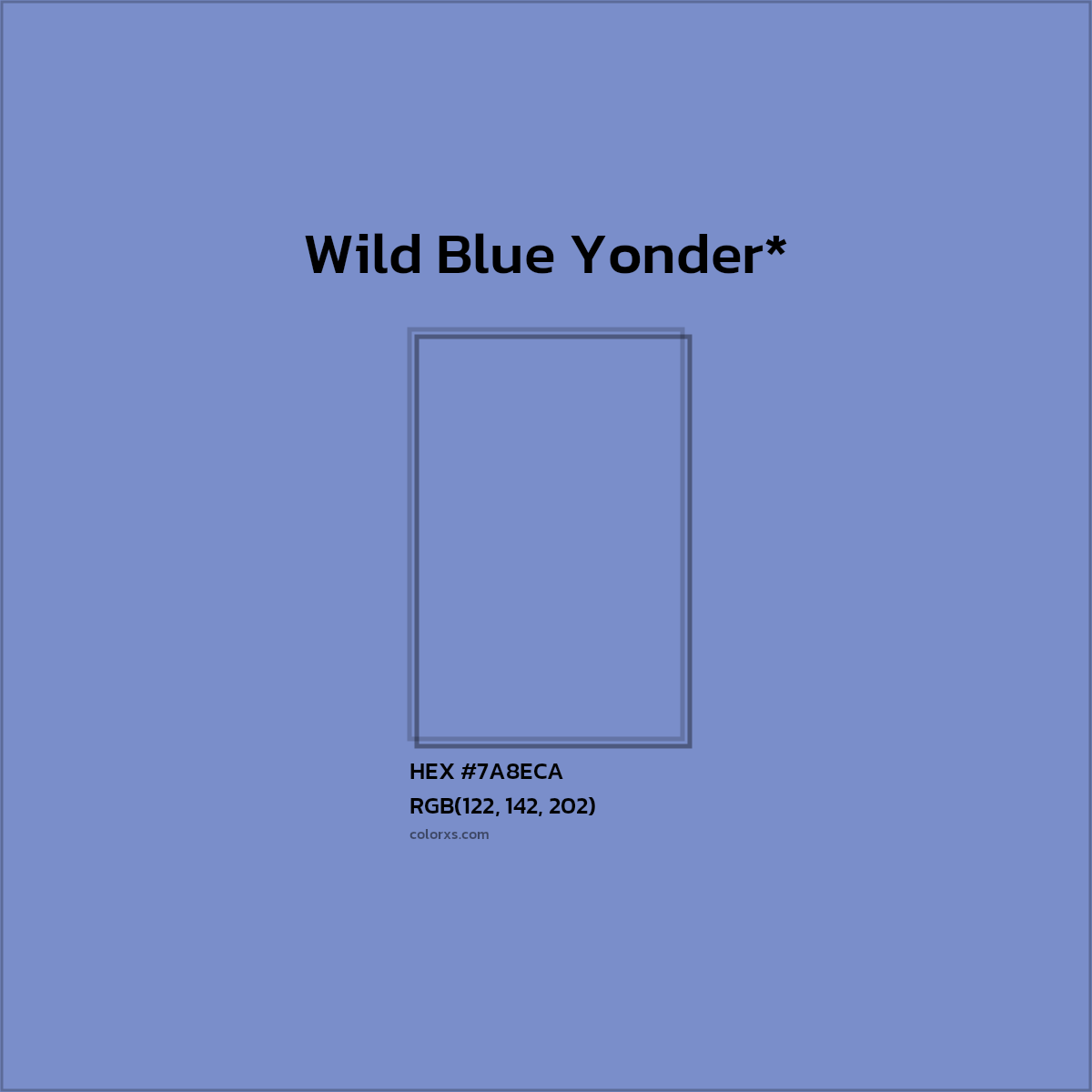 #7A8ECA hex color. RGB, RYB, CMYK, HSL, HSV codes and color conversions. Matching color names, palettes, paints.