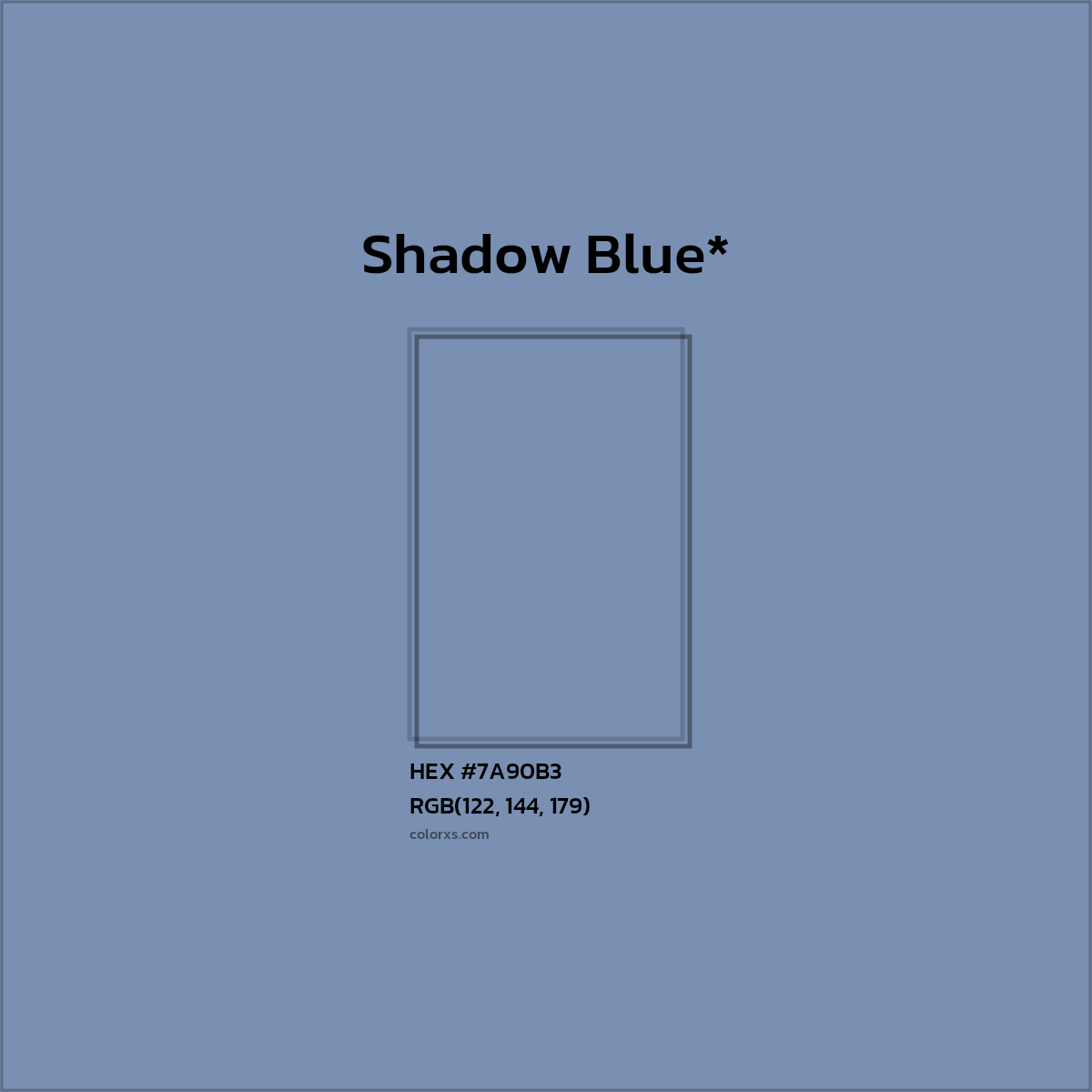 #7A90B3 hex color. RGB, RYB, CMYK, HSL, HSV codes and color conversions. Matching color names, palettes, paints.