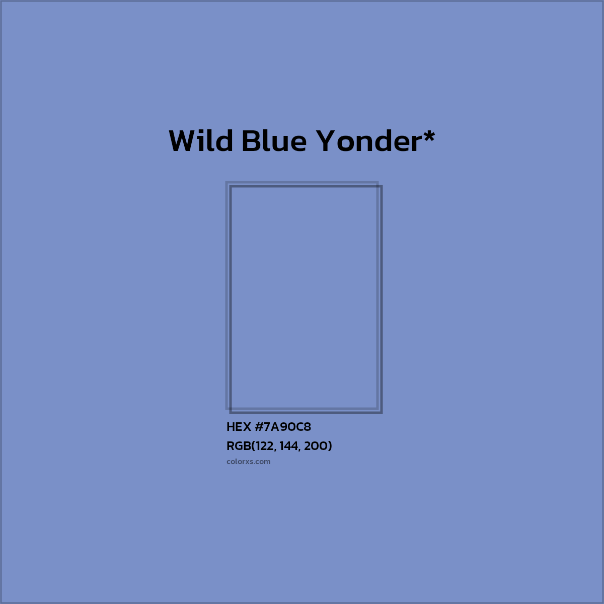 #7A90C8 hex color. RGB, RYB, CMYK, HSL, HSV codes and color conversions. Matching color names, palettes, paints.
