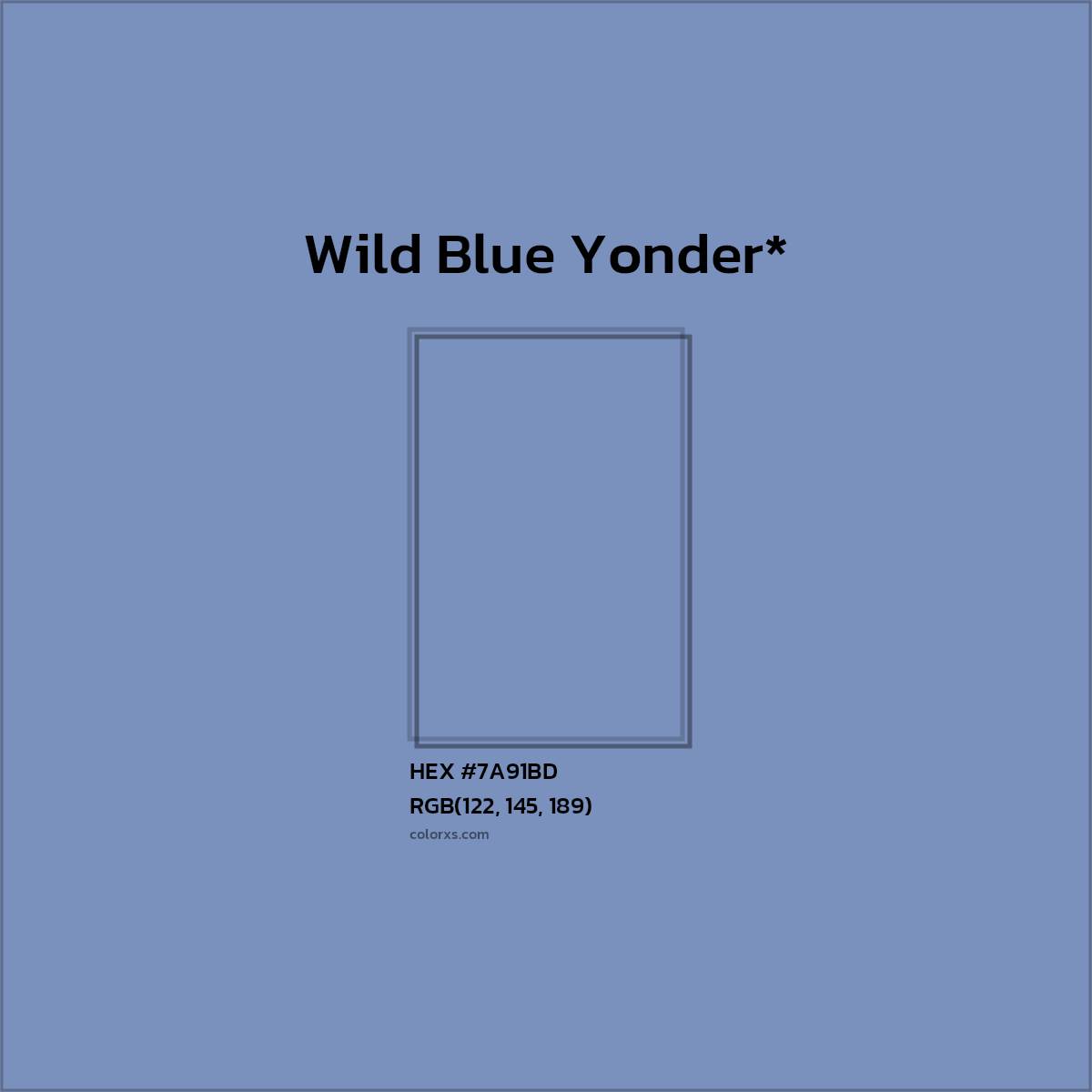 #7A91BD hex color. RGB, RYB, CMYK, HSL, HSV codes and color conversions. Matching color names, palettes, paints.