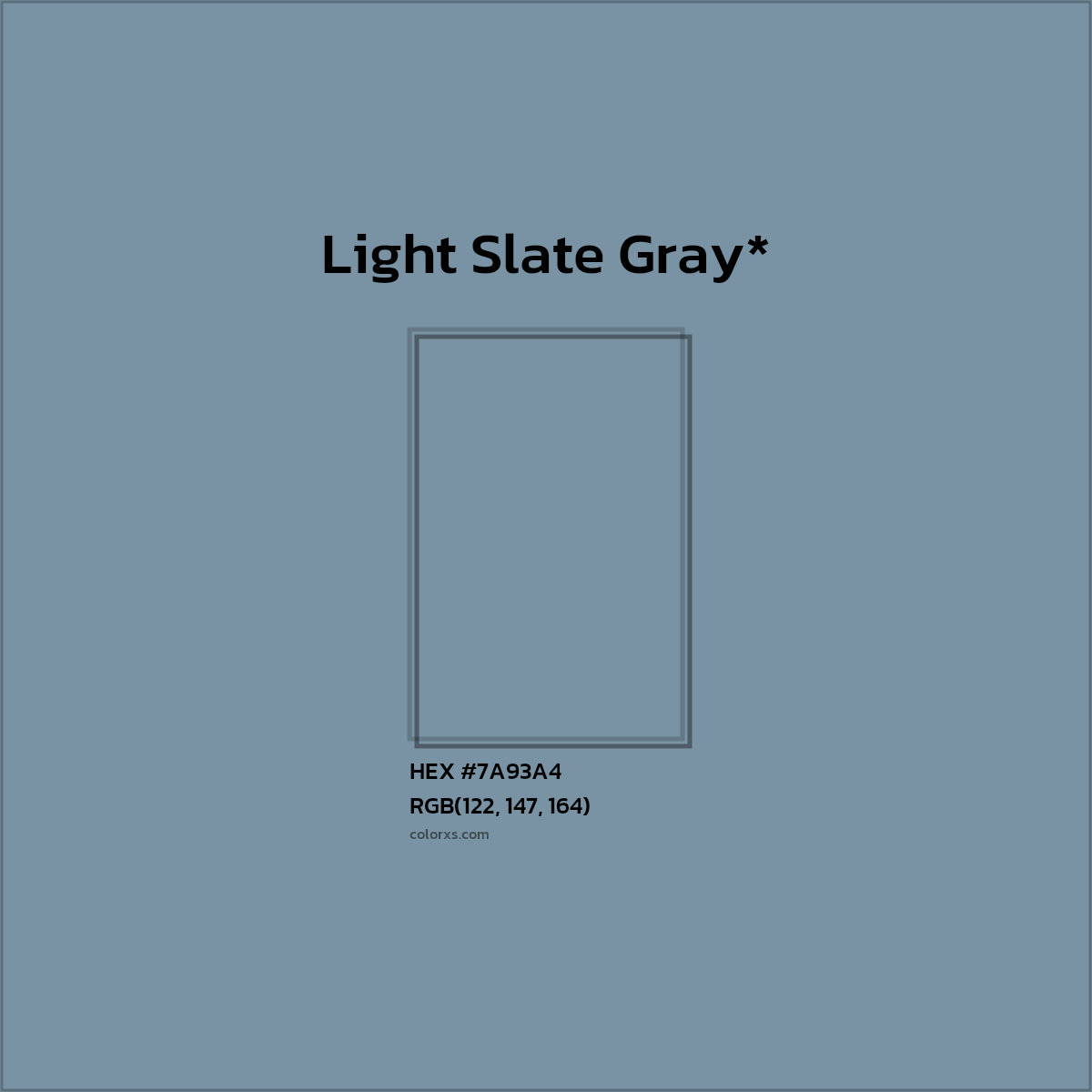 #7A93A4 hex color. RGB, RYB, CMYK, HSL, HSV codes and color conversions. Matching color names, palettes, paints.