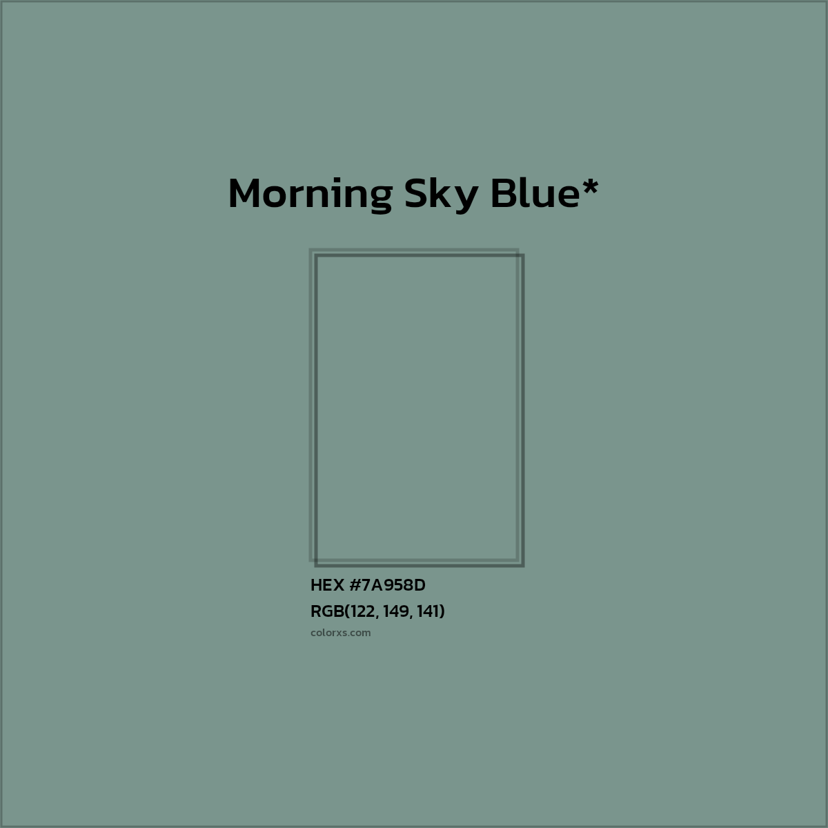 #7A958D hex color. RGB, RYB, CMYK, HSL, HSV codes and color conversions. Matching color names, palettes, paints.