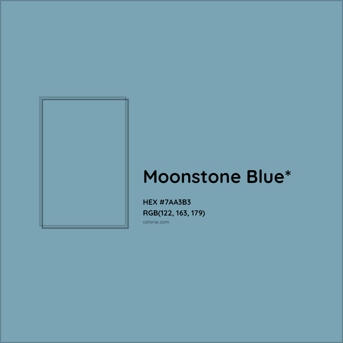 #7AA3B3 hex color. RGB, RYB, CMYK, HSL, HSV codes and color conversions. Matching color names, palettes, paints.