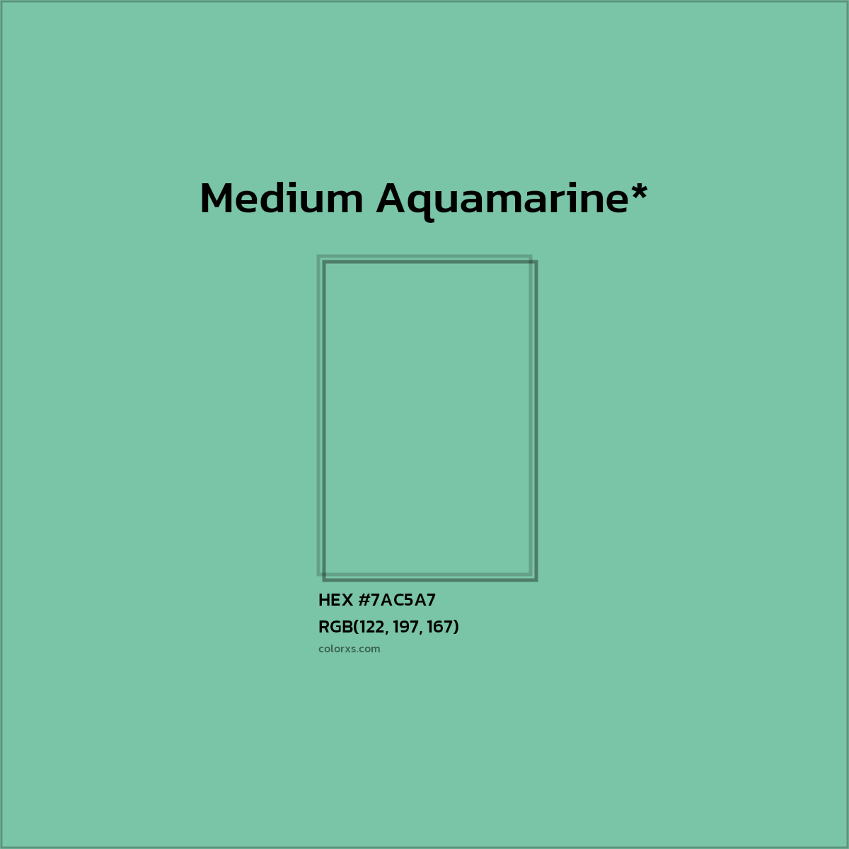 #7AC5A7 hex color. RGB, RYB, CMYK, HSL, HSV codes and color conversions. Matching color names, palettes, paints.