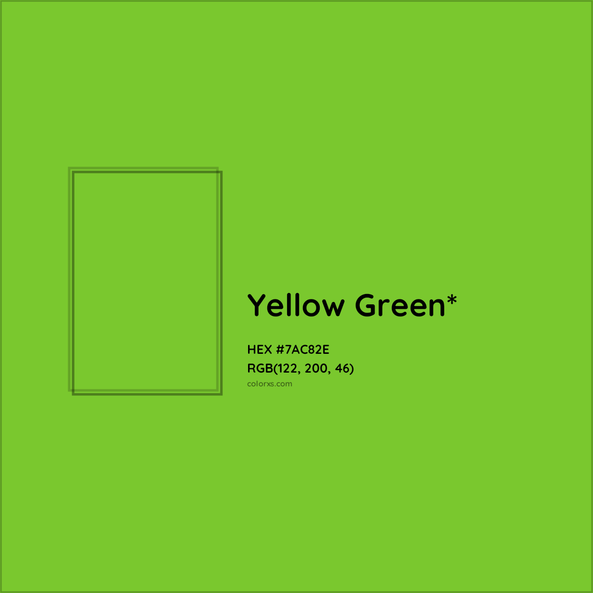 #7AC82E hex color. RGB, RYB, CMYK, HSL, HSV codes and color conversions. Matching color names, palettes, paints.