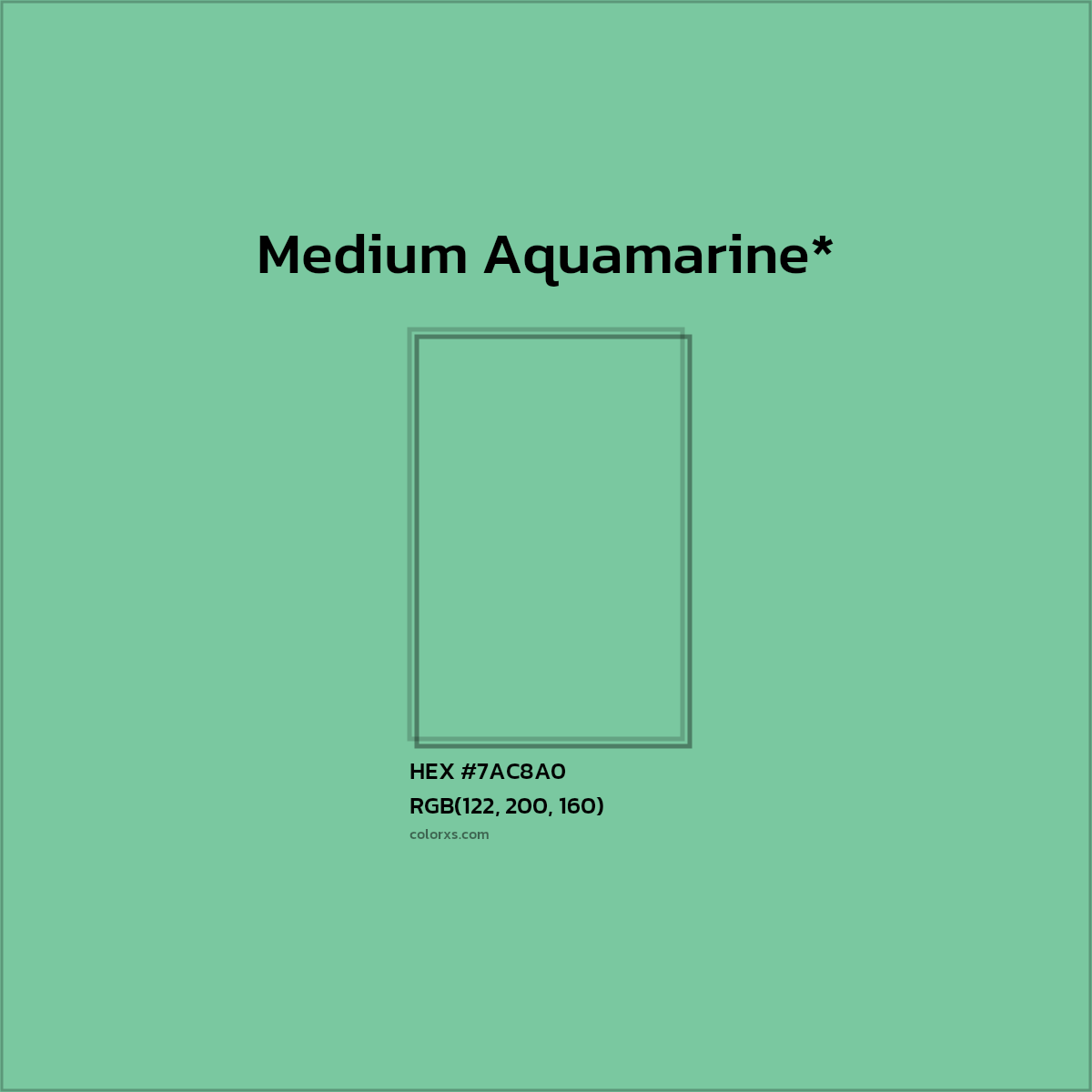#7AC8A0 hex color. RGB, RYB, CMYK, HSL, HSV codes and color conversions. Matching color names, palettes, paints.