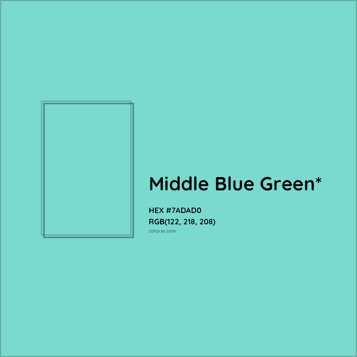 #7ADAD0 hex color. RGB, RYB, CMYK, HSL, HSV codes and color conversions. Matching color names, palettes, paints.