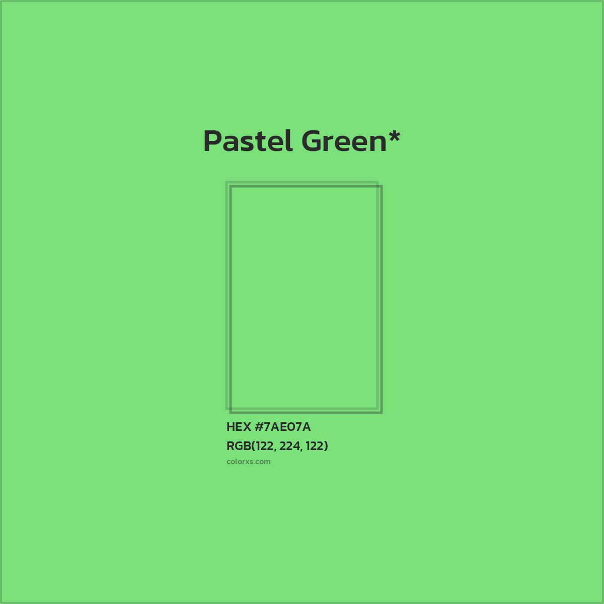 #7AE07A hex color. RGB, RYB, CMYK, HSL, HSV codes and color conversions. Matching color names, palettes, paints.