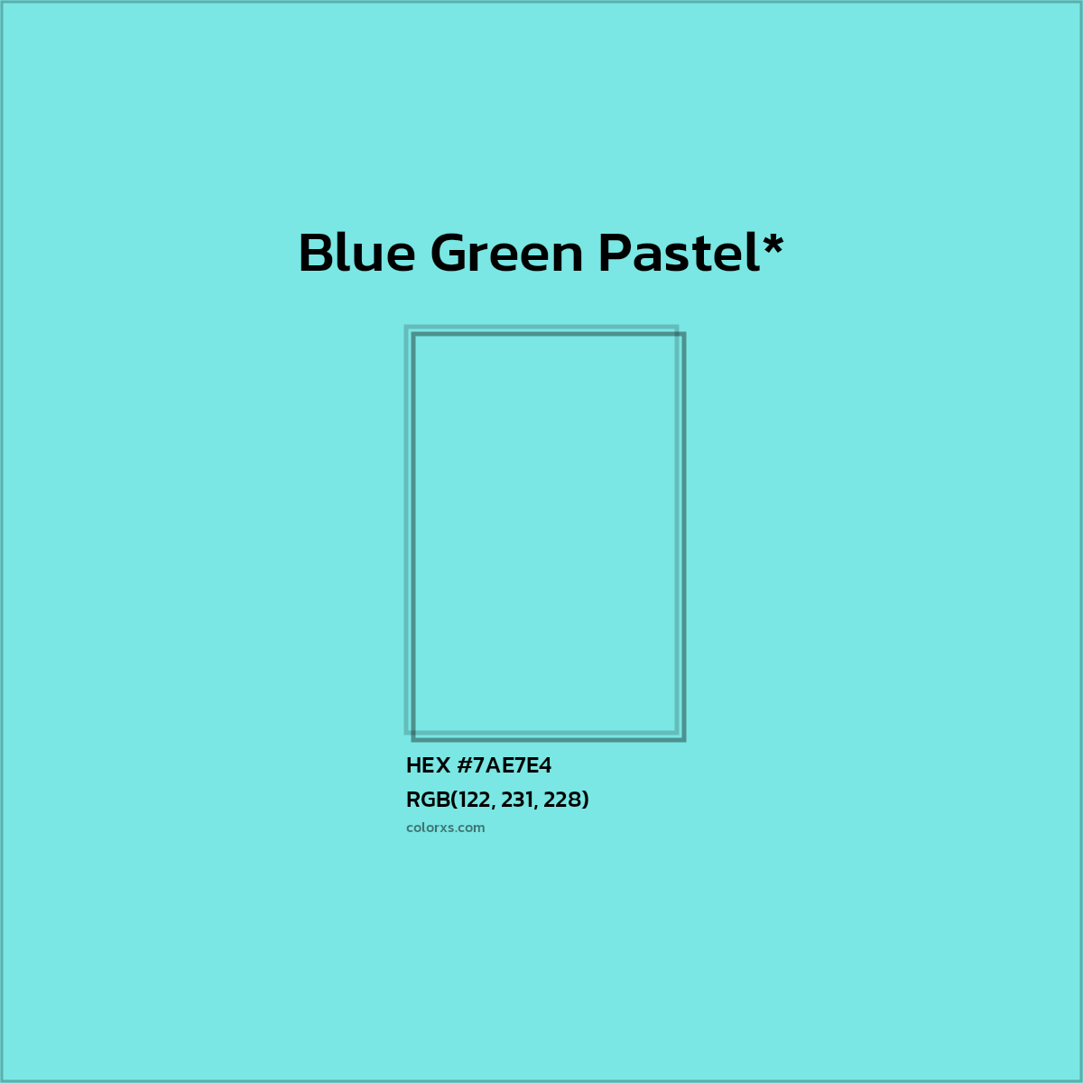 #7AE7E4 hex color. RGB, RYB, CMYK, HSL, HSV codes and color conversions. Matching color names, palettes, paints.