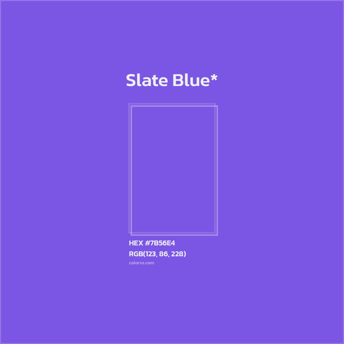 #7B56E4 hex color. RGB, RYB, CMYK, HSL, HSV codes and color conversions. Matching color names, palettes, paints.
