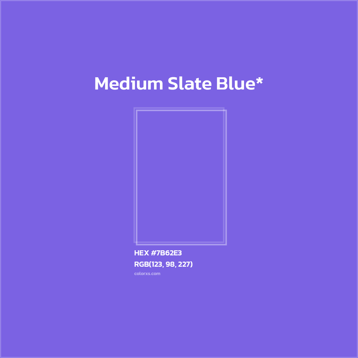 #7B62E3 hex color. RGB, RYB, CMYK, HSL, HSV codes and color conversions. Matching color names, palettes, paints.