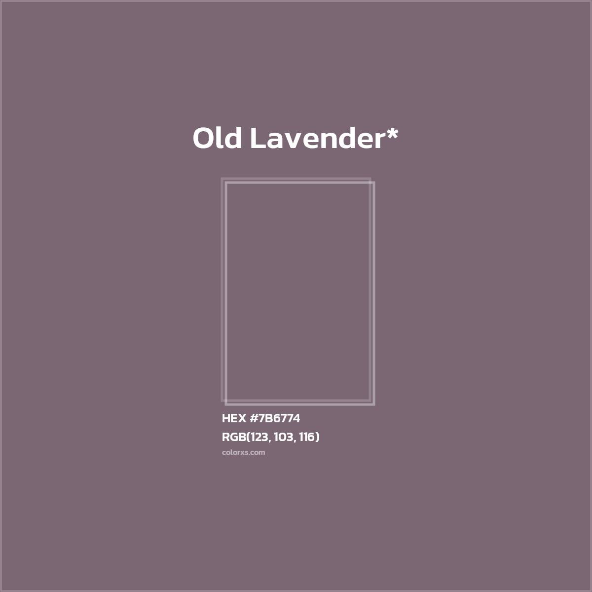 #7B6774 hex color. RGB, RYB, CMYK, HSL, HSV codes and color conversions. Matching color names, palettes, paints.