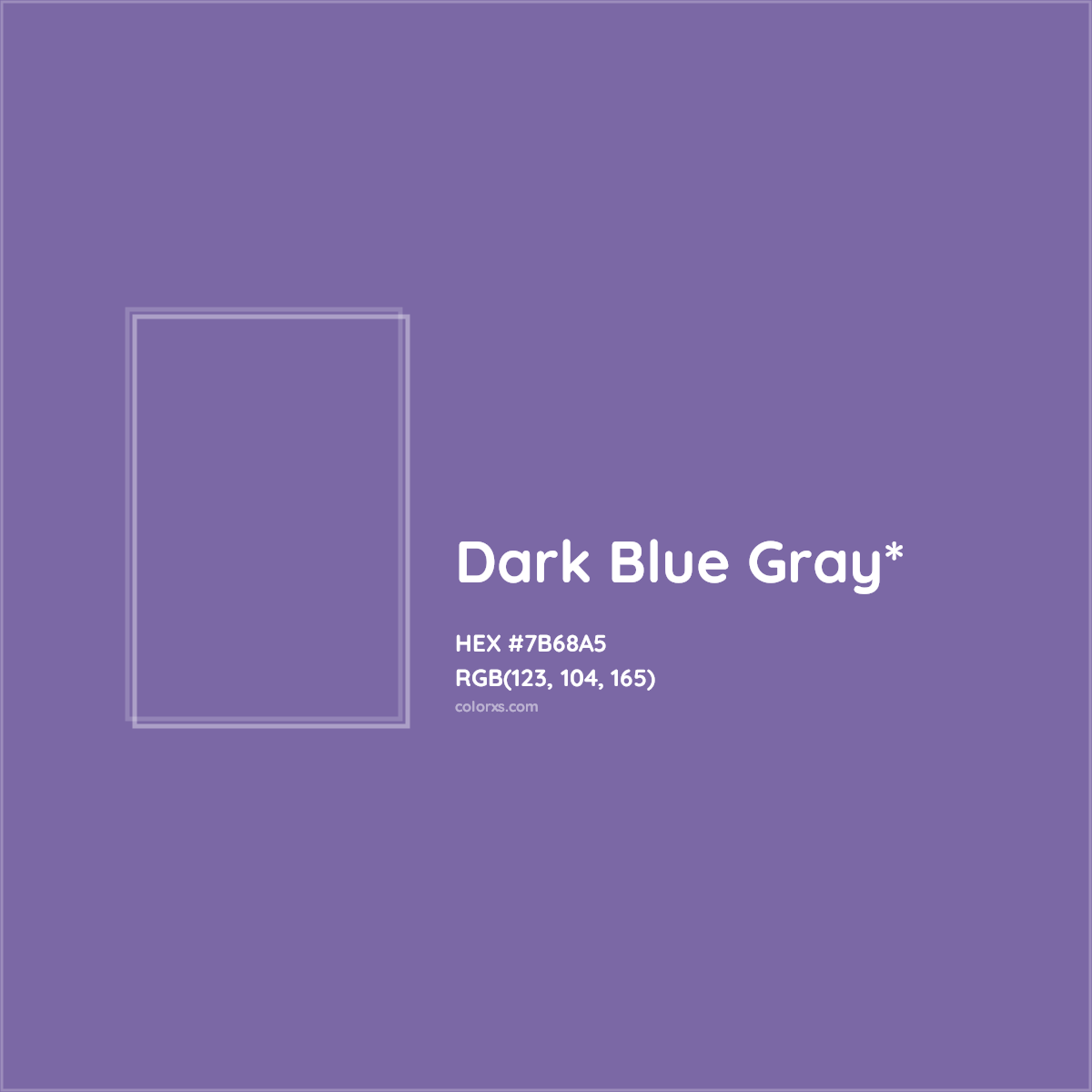 #7B68A5 hex color. RGB, RYB, CMYK, HSL, HSV codes and color conversions. Matching color names, palettes, paints.