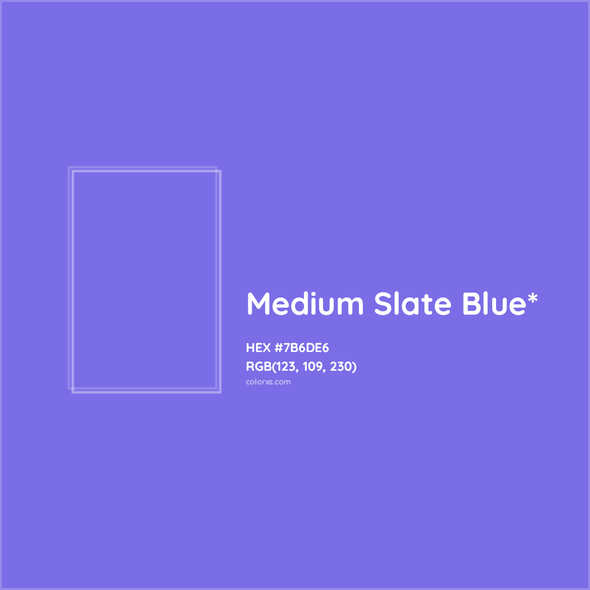 #7B6DE6 hex color. RGB, RYB, CMYK, HSL, HSV codes and color conversions. Matching color names, palettes, paints.