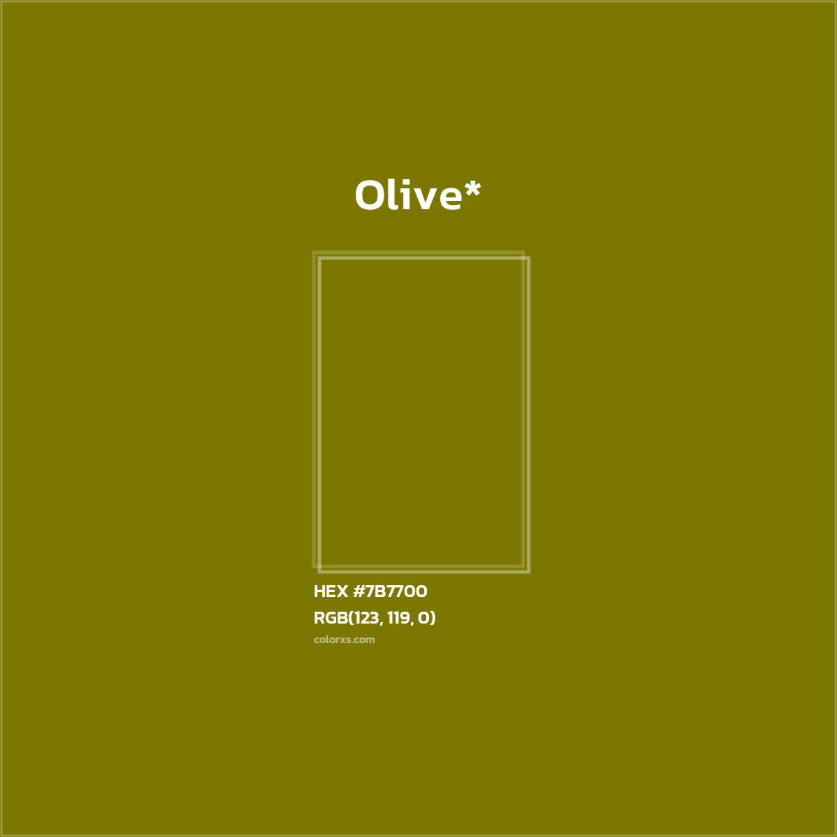 #7B7700 hex color. RGB, RYB, CMYK, HSL, HSV codes and color conversions. Matching color names, palettes, paints.