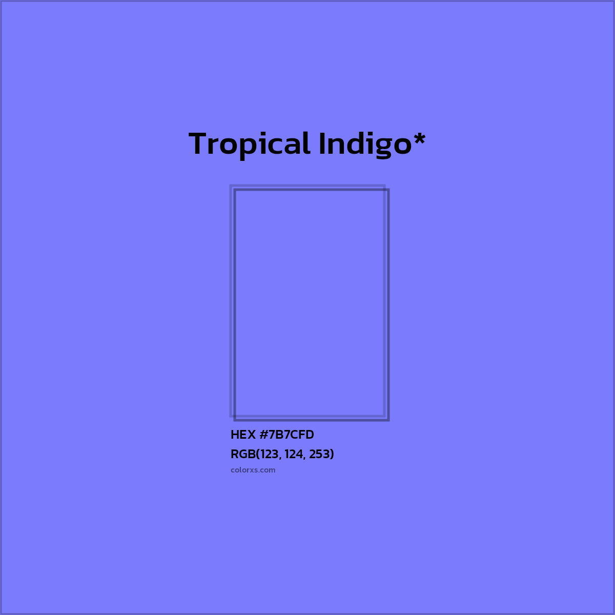 #7B7CFD hex color. RGB, RYB, CMYK, HSL, HSV codes and color conversions. Matching color names, palettes, paints.