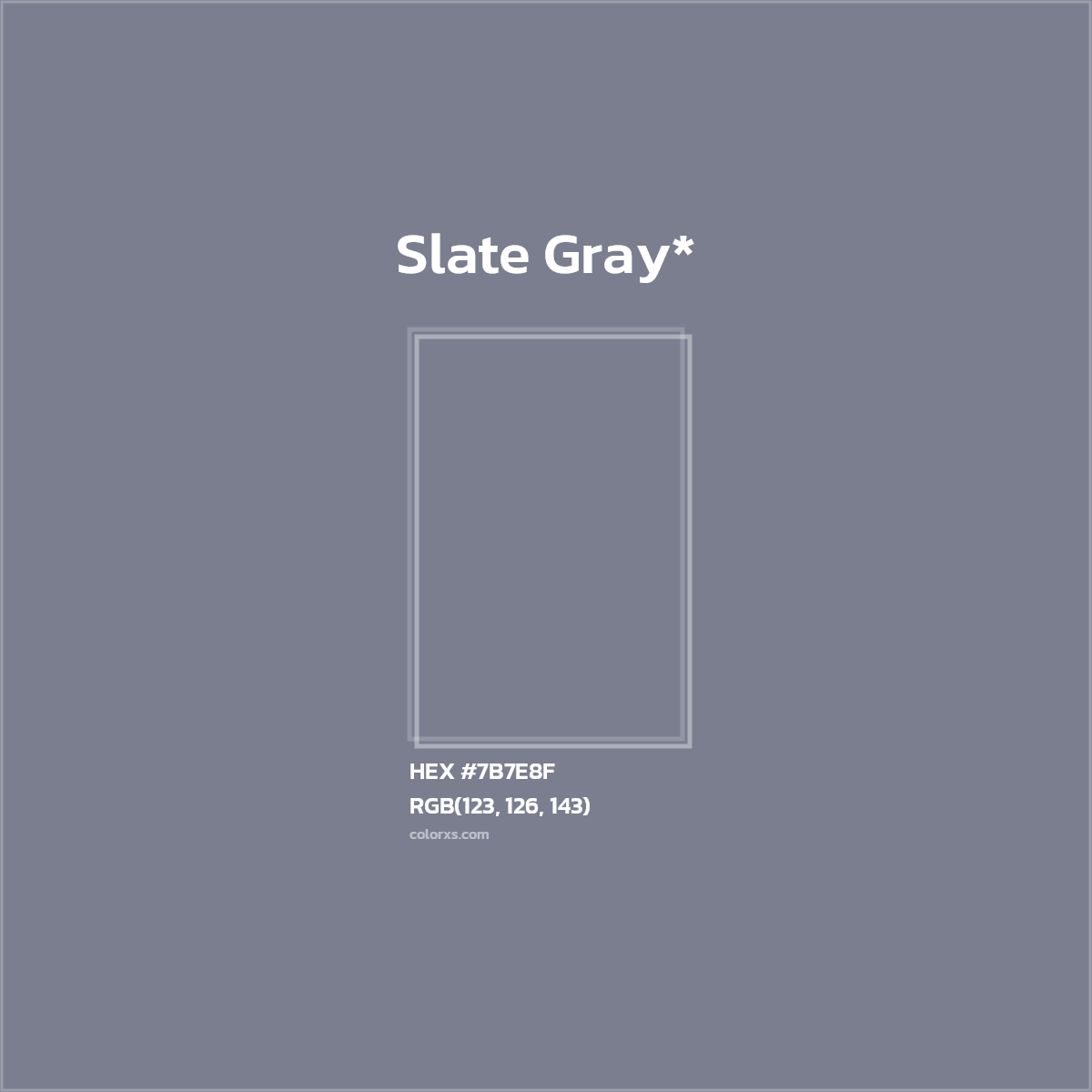 #7B7E8F hex color. RGB, RYB, CMYK, HSL, HSV codes and color conversions. Matching color names, palettes, paints.