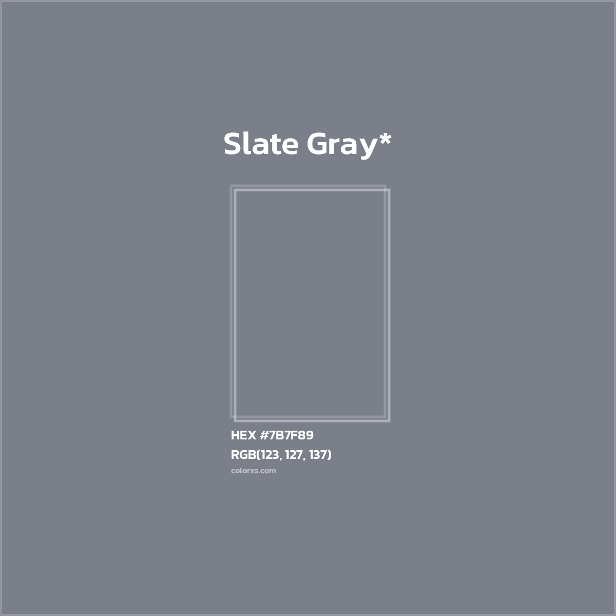 #7B7F89 hex color. RGB, RYB, CMYK, HSL, HSV codes and color conversions. Matching color names, palettes, paints.