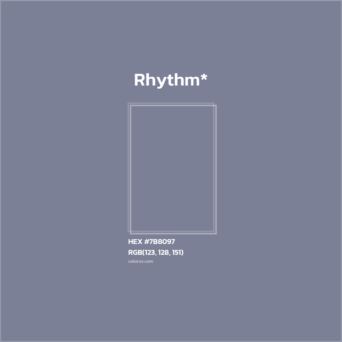 #7B8097 hex color. RGB, RYB, CMYK, HSL, HSV codes and color conversions. Matching color names, palettes, paints.