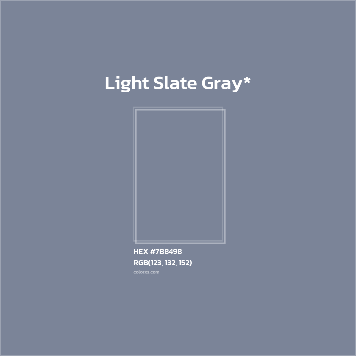 #7B8498 hex color. RGB, RYB, CMYK, HSL, HSV codes and color conversions. Matching color names, palettes, paints.
