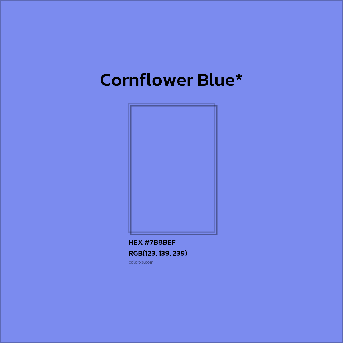 #7B8BEF hex color. RGB, RYB, CMYK, HSL, HSV codes and color conversions. Matching color names, palettes, paints.