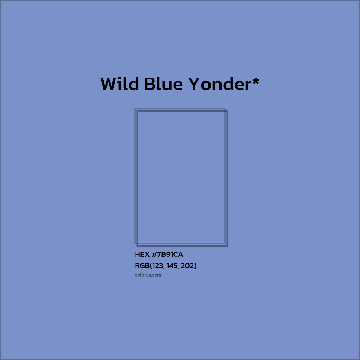 #7B91CA hex color. RGB, RYB, CMYK, HSL, HSV codes and color conversions. Matching color names, palettes, paints.