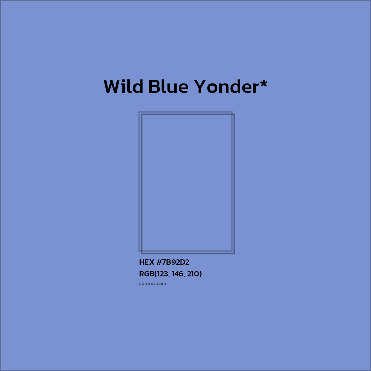 #7B92D2 hex color. RGB, RYB, CMYK, HSL, HSV codes and color conversions. Matching color names, palettes, paints.
