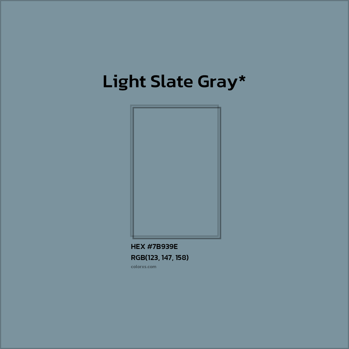 #7B939E hex color. RGB, RYB, CMYK, HSL, HSV codes and color conversions. Matching color names, palettes, paints.