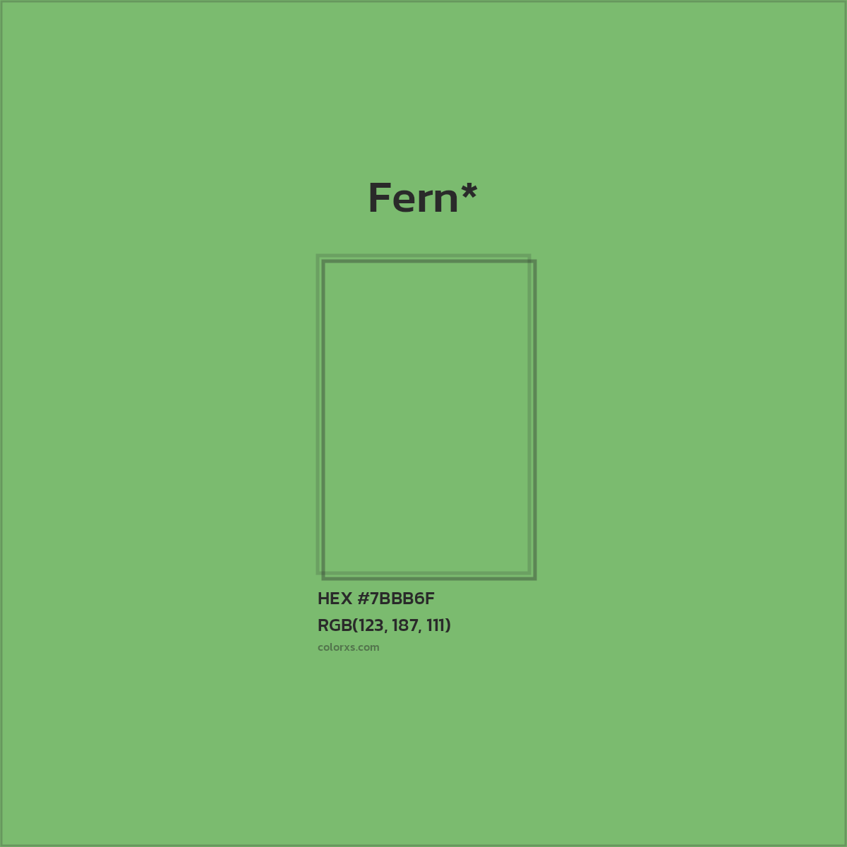 #7BBB6F hex color. RGB, RYB, CMYK, HSL, HSV codes and color conversions. Matching color names, palettes, paints.