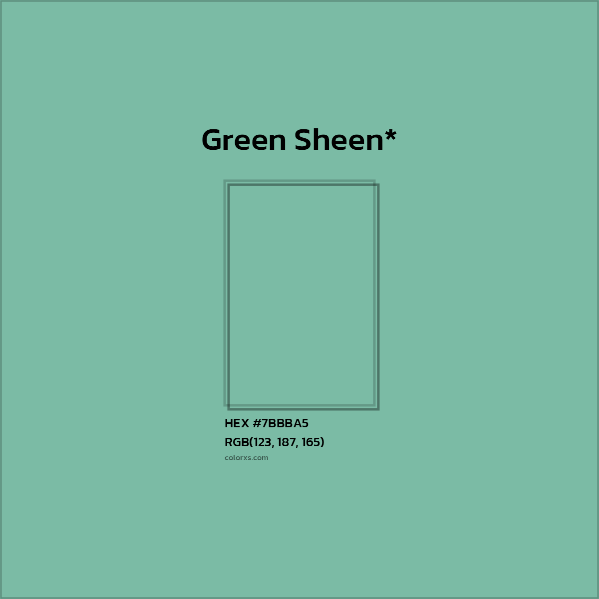 #7BBBA5 hex color. RGB, RYB, CMYK, HSL, HSV codes and color conversions. Matching color names, palettes, paints.